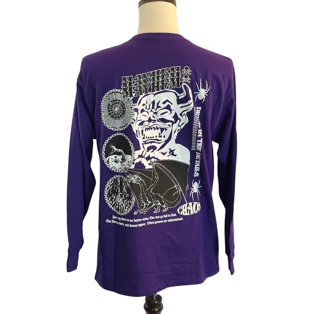 NWOT Vitriol L/S T-Shirt Purple 100% Cotton CHAOS Mayhem Devil Dragon Graphics L